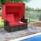 Outdoor Rattan Daybed Loveseat With Canopy 4 Position Reclining Ottoman Set Beige Red